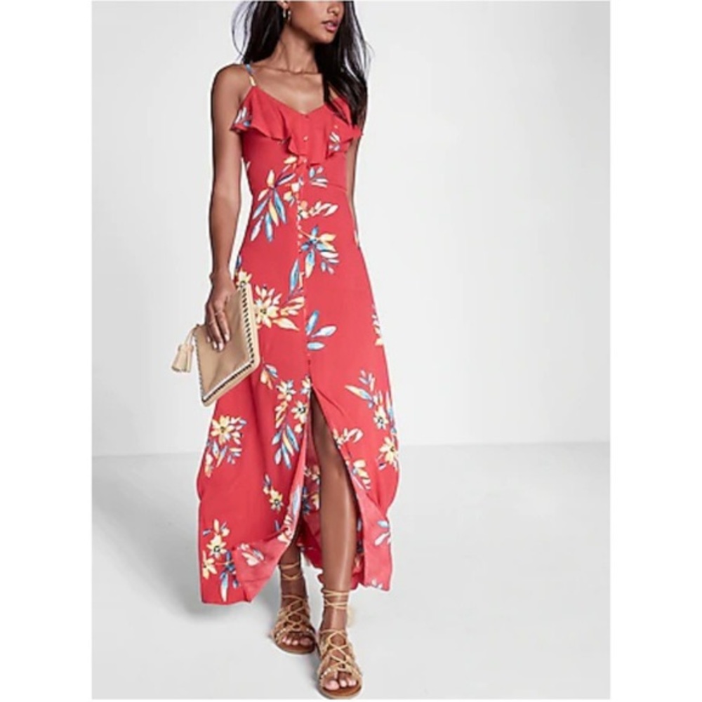 Express Red Floral Maxi Dress